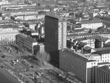 İtalya, Torino şehrinin siyah beyaz hava manzarası