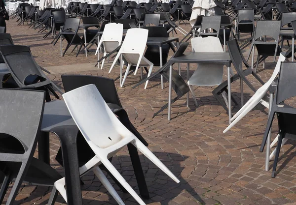 Black White Plastic Chairs Tables Alfresco Bar — Stock Photo, Image