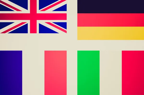 Αναδρομικό βλέμμα σημαίες του Ηνωμένου Βασιλείου Γερμανία Γαλλία Ιταλία — Φωτογραφία Αρχείου