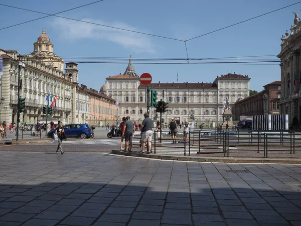 Turin Itália Circa Agosto 2021 Pessoas Praça Piazza Castello — Fotografia de Stock