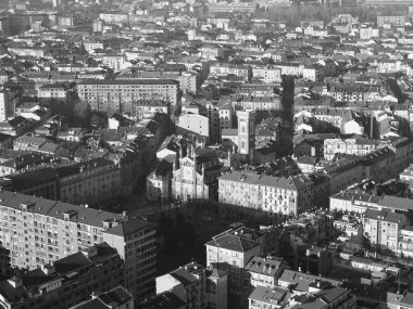 İtalya, Torino şehrinin siyah beyaz hava manzarası