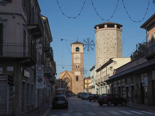 Chivasso Włochy Circa Grudzień 2021 Kościół Duomo Torre Ottagonale Średniowieczna — Zdjęcie stockowe