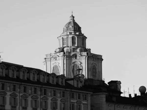 San Lorenzo Templom Kupolája Piazza Castello Téren Torinóban Olaszországban Fekete — Stock Fotó