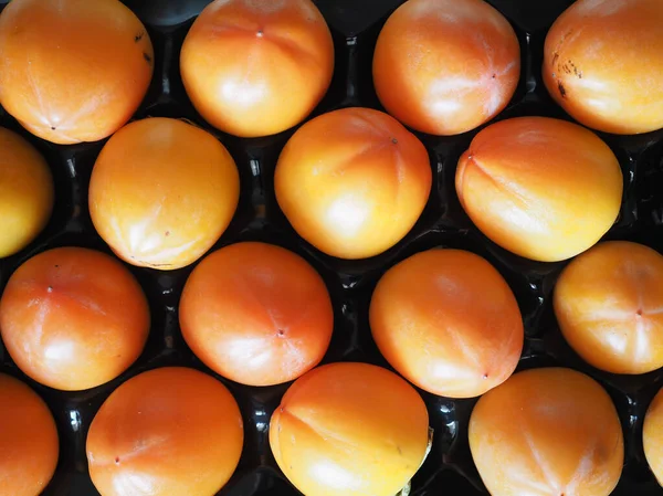 Orange Kaki Scientific Name Diospyros Kaki Aka Japanese Persimmon Vegetarian — 图库照片