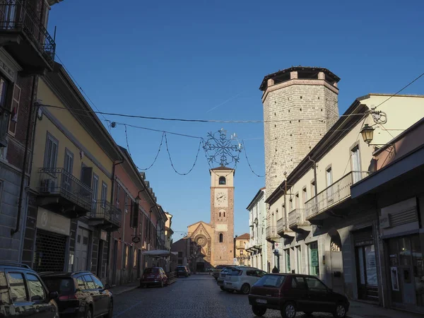 Chivasso Itália Circa Dezembro 2021 Duomo Igreja Torre Ottagonale Torre — Fotografia de Stock