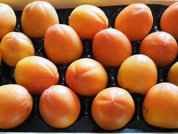 Orange Kaki Scientific Name Diospyros Kaki Aka Japanese Persimmon Vegetarian — 图库照片