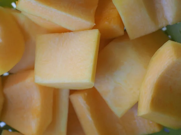 Calabaza Cortada Cubitos Vegetal Útil Como Fondo Alimentario — Foto de Stock