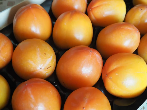 Orange Kaki Scientific Name Diospyros Kaki Aka Japanese Persimmon Vegetarian — Fotografia de Stock