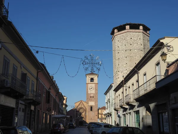 Чивассо Италия Кирка Декабря 2021 Церковь Дуомо Башня Средневекового Замка — стоковое фото