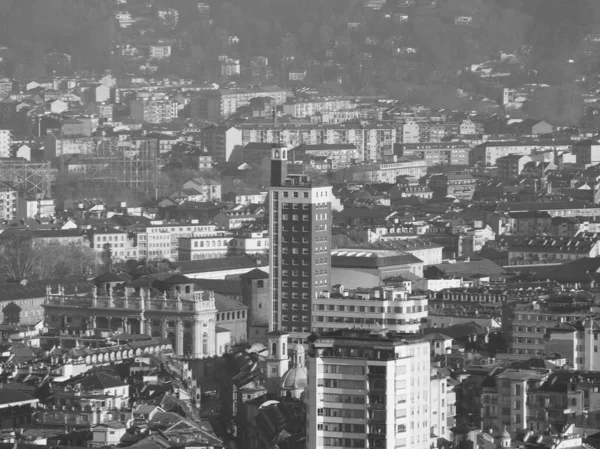 意大利都灵市中心的空中景观 广场上有黑白相间的卡斯特洛广场 — 图库照片