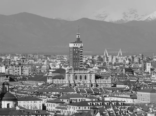 Luchtfoto Van Stad Turijn Italië Zwart Wit — Stockfoto