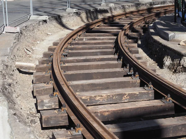 Ferrovie Tranviarie Lavori Costruzione Nel Centro Della Città — Foto Stock