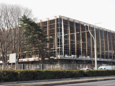 TURIN, ITALY - CIRCA FEBRUARY 2022: Palazzo del Lavoro kalıntıları (çeviri: İş Sarayı) Pierluigi Nervi tarafından 1961