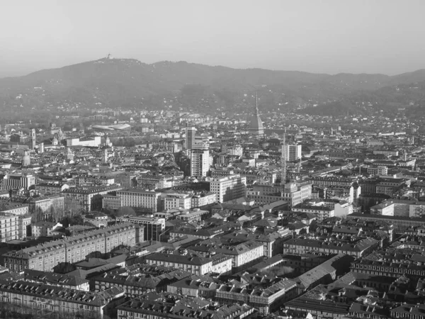 Letecký Pohled Město Turín Itálie Náměstí Piazza Castello Černé Bílé — Stock fotografie