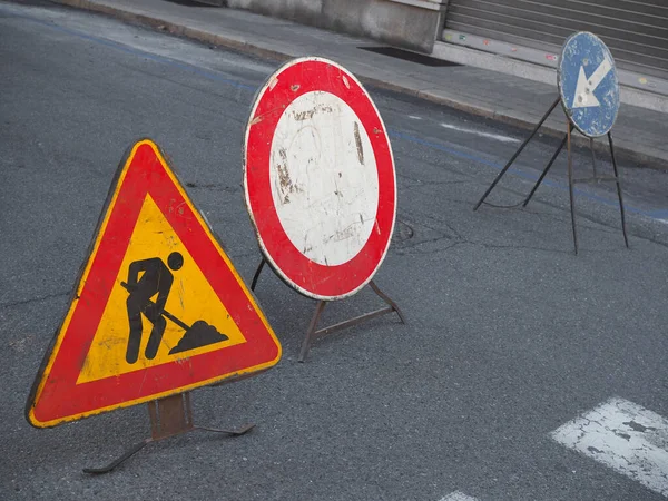 Lavori Stradali Nessun Cartello Stradale Veicoli — Foto Stock