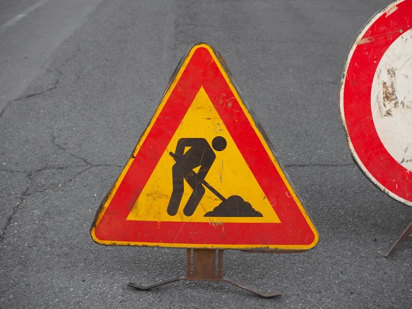 Waarschuwingsborden Verkeersborden Voor Tijdelijke Wegwerkzaamheden — Stockfoto