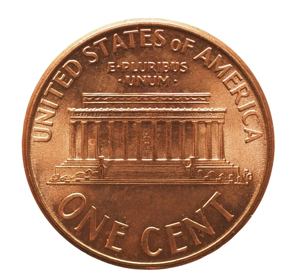 One Cent Coin Aka Penny Reverse Side Showing Lincoln Memorial — Stock Photo, Image