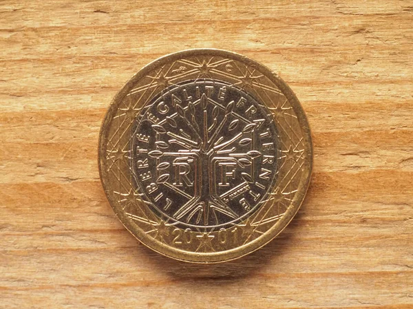 Monedă Euro Partea Franceză Arătând Copac Încadrat Hexagon Moneda Franței — Fotografie, imagine de stoc