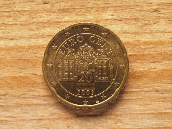 twenty cent coin, Austria side showing the belvedere palace in Vienna, currency of Austria, European Union