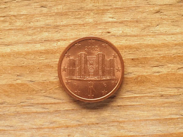 1セント硬貨 イタリアのアンドリア通貨でモンテ城を示すイタリア側 欧州連合 — ストック写真