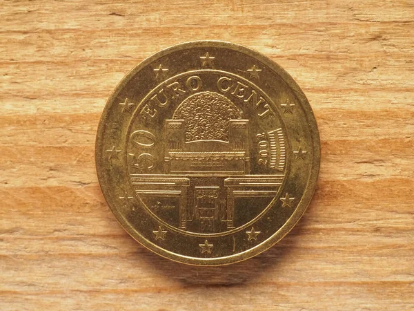 50美分硬币 奥地利方面展示维也纳的Sezession大楼 奥地利货币 欧洲联盟 — 图库照片