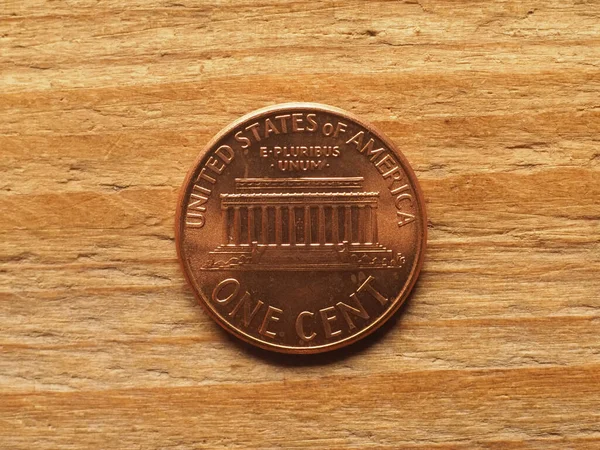 1美分硬币背面显示林肯纪念馆 美国货币 — 图库照片