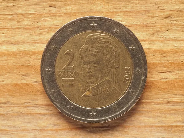 两枚欧元硬币 奥地利方面表现出激进的和平主义者伯莎 萨特纳 奥地利货币 — 图库照片
