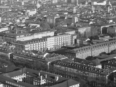 İtalya, Torino şehrinin siyah beyaz hava manzarası