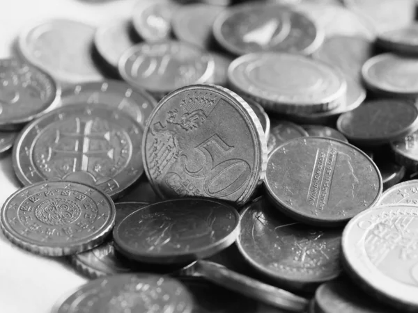 Monedas Euros Dinero Eur Moneda Unión Europea Blanco Negro —  Fotos de Stock