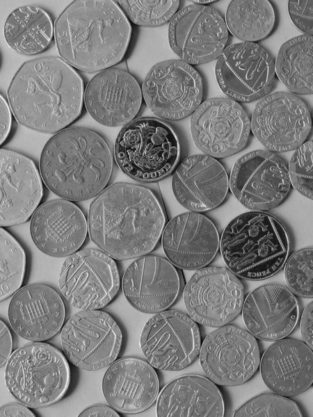 Pound Sikkeler Para Gbp Birleşik Krallık Para Birimi Siyah Beyaz — Stok fotoğraf