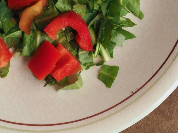 Laitue Poivrons Rouges Fond Salade — Photo