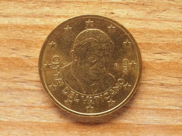 50美分硬币 梵蒂冈方面显示教皇本笃十六世 梵蒂冈货币 欧洲联盟 — 图库照片