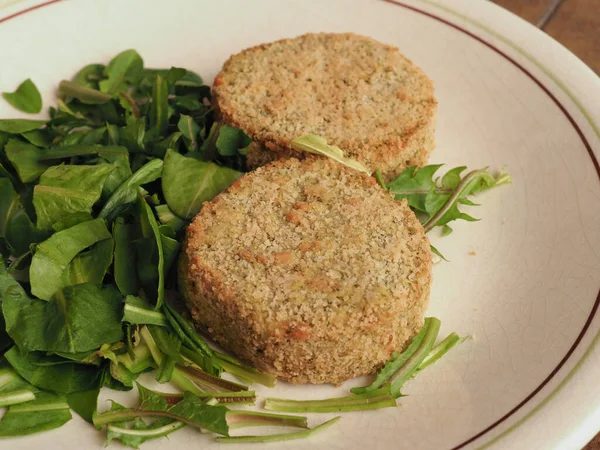 Vegan Burgers Πιάτο Σαλάτα Πράσινο Μαρούλι — Φωτογραφία Αρχείου