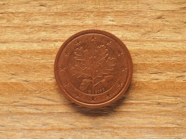 One Cents Coin German Side Showing Oak Twig Currency Germany — стоковое фото
