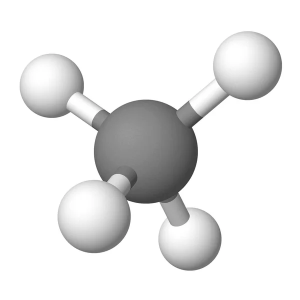 白色背景下分离甲烷分子的三维模型 — 图库照片