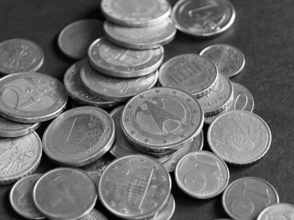 Euro Coins Money Eur Валюта Європейського Союзу Чорно Біле Тло — стокове фото