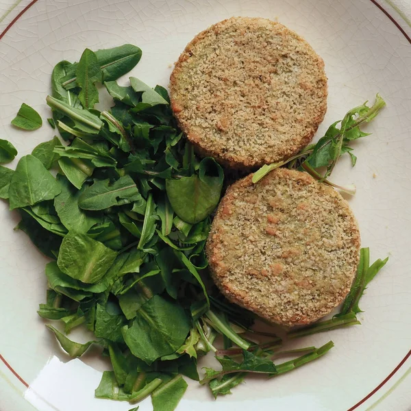 Vegan Burgers Πιάτο Σαλάτα Πράσινο Μαρούλι — Φωτογραφία Αρχείου
