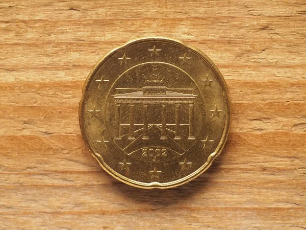 Twenty Cents Coin German Side Showing Brandenburg Gate Currency Germany — 图库照片