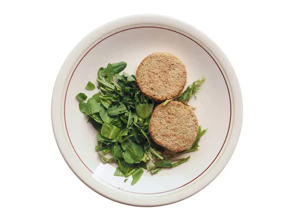 Vegan Burgers Dish Green Lettuce Salad Isolated White Background — Zdjęcie stockowe