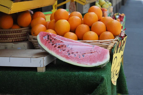 Veganistisch Fruit Inclusief Sinaasappelen Watermeloen — Stockfoto