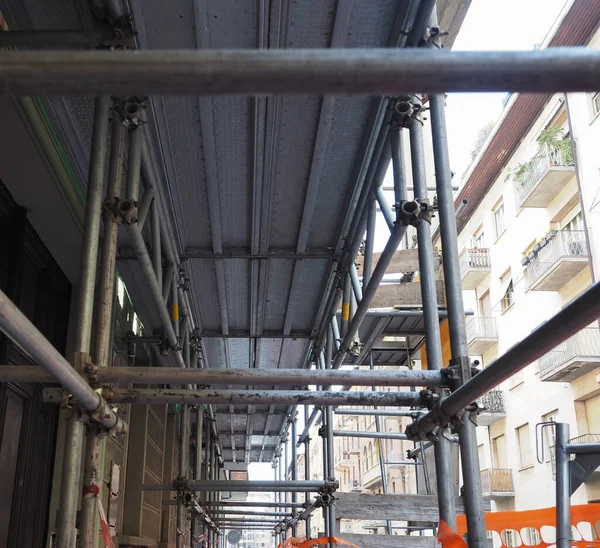 Temporary Pipes Joints Scaffolding Construction Works Building Site — Zdjęcie stockowe