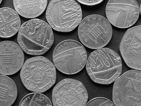 Pound Coin Money Gbp Валюта Великої Британії Чорно Білому Фоні — стокове фото
