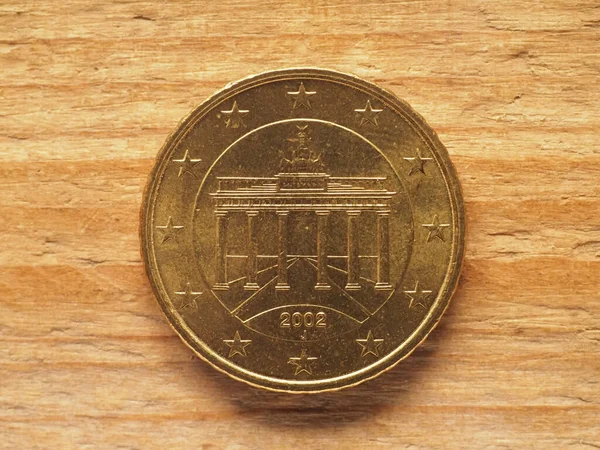 Moneda Cincuenta Centavos Lado Alemán Que Muestra Puerta Brandeburgo Moneda — Foto de Stock