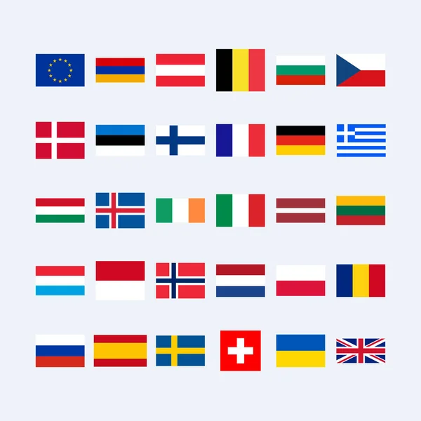 Conjunto de bandeiras da união europeia com nomes de países