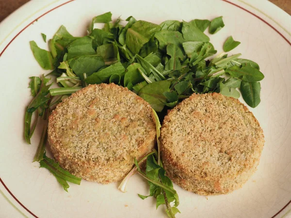 Vegan Burgers Πιάτο Σαλάτα Πράσινο Μαρούλι — Φωτογραφία Αρχείου