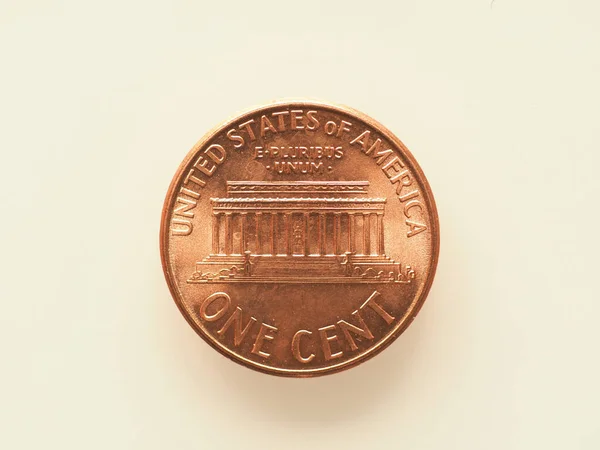 One Cent Coin Aka Penny Reverse Side Showing Lincoln Memorial — Stock Photo, Image