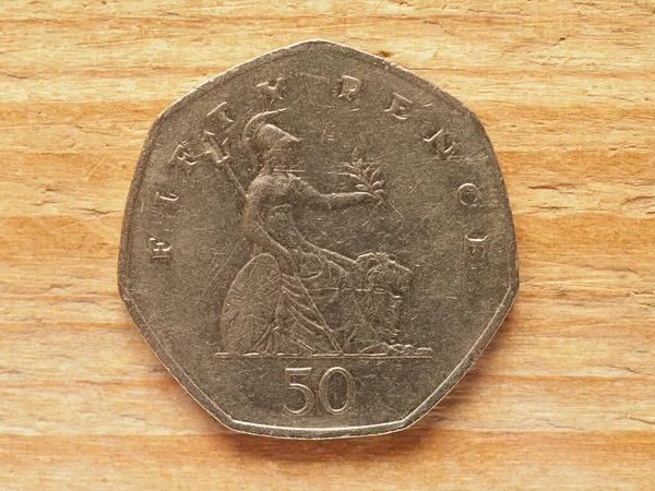 Fifty Pence Coin Reverse Side Currency United Kingdom — Stock Photo, Image