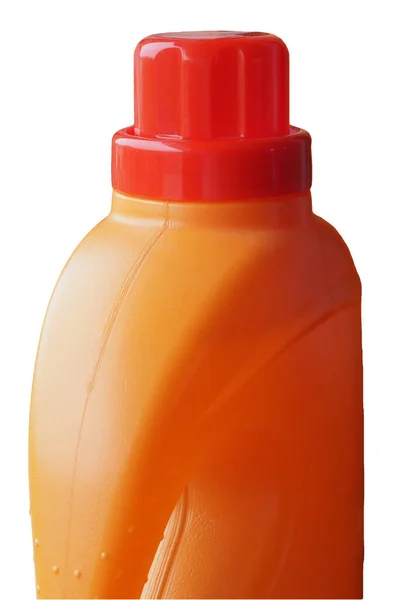 使い捨て単用途硬質オレンジプラスチック洗剤ボトル白を背景に隔離 — ストック写真