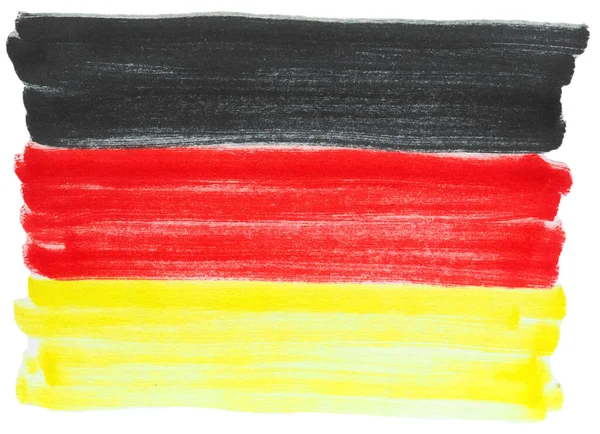 Almanya Nın Ulusal Bayrağı Çekildi Avrupa Beyaz Arka Planda Izole — Stok fotoğraf