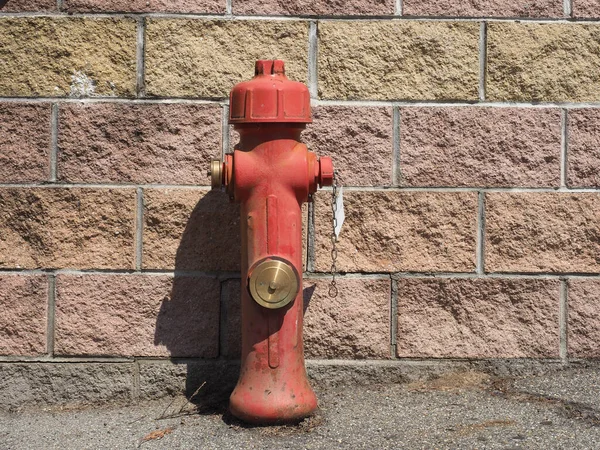 Fire Hydrant Street Front Stone Brick Wall Copy Space — Stock fotografie